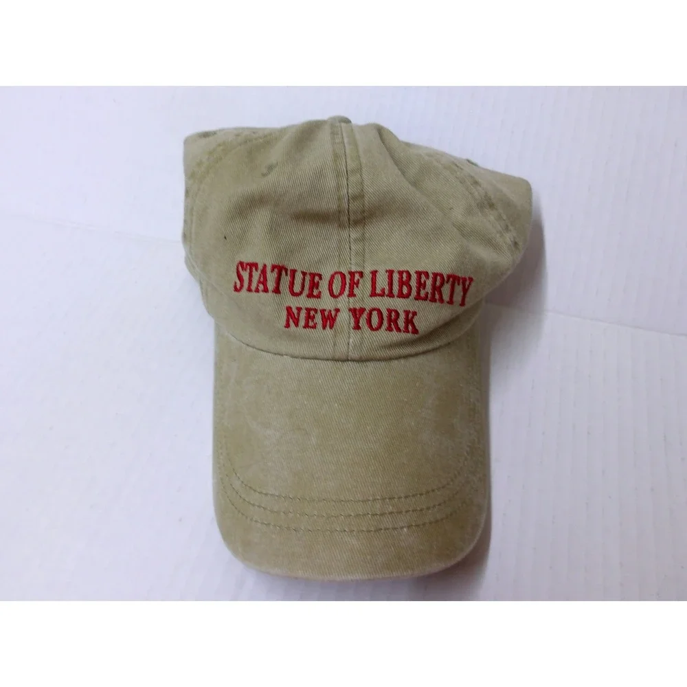 Statue‎ of Liberty New York Hat Khaki Tan Red Embroidered Dad Cap NYC /#26500